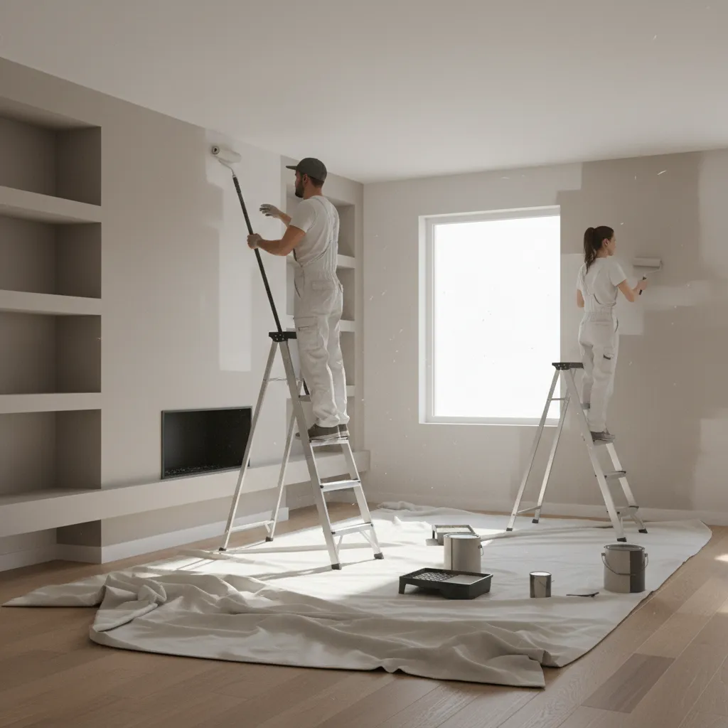 professional painting crew painting interior walls of a house