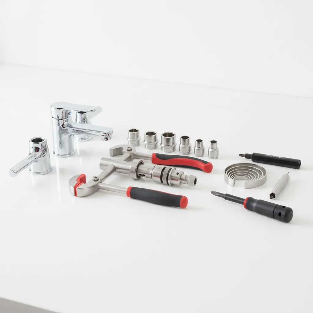 Professional plumbing tools used for servicing premium bathroom faucets