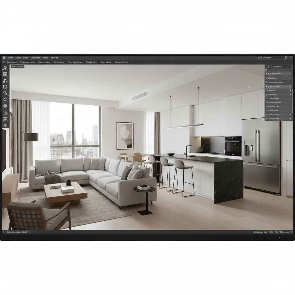 3D interior model of a modern apartment created in professional interior design software