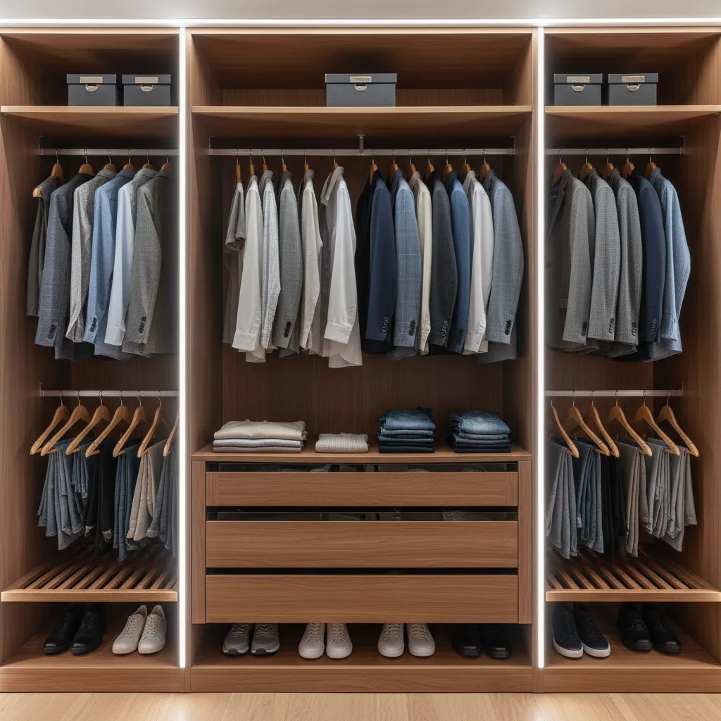 Perchas colgadas correctamente en armario con profundidad adecuada