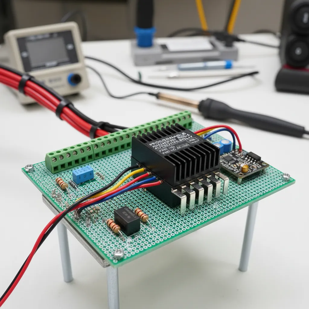 programmable relay controlling vehicle lighting circuit on a wiring board