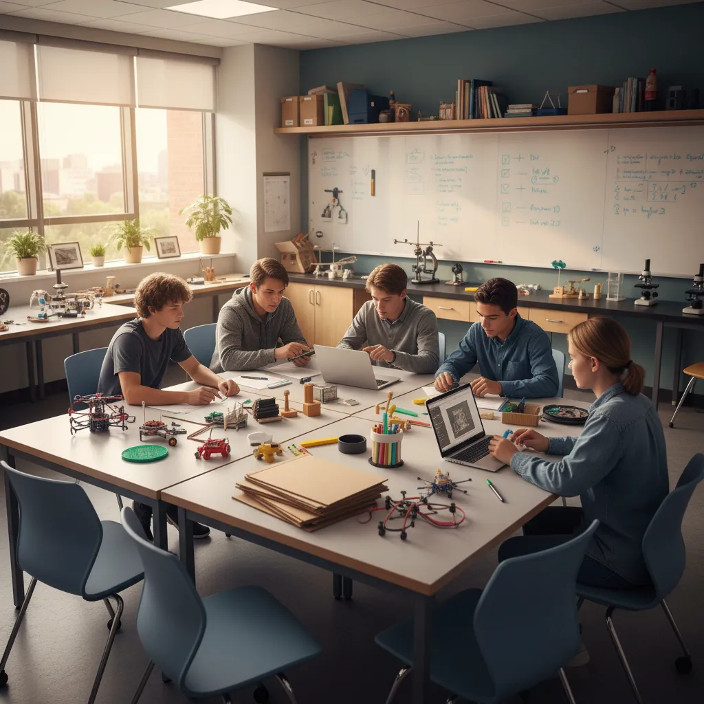 Students participating in project based learning activities in a classroom