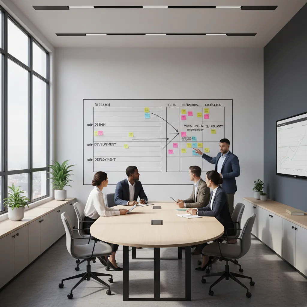 project team planning timeline with project management template board