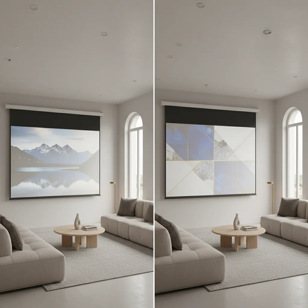 comparison of projector screen versus wall projection in small room