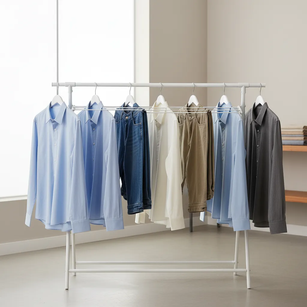 Clothes evenly spaced on drying rack for better airflow