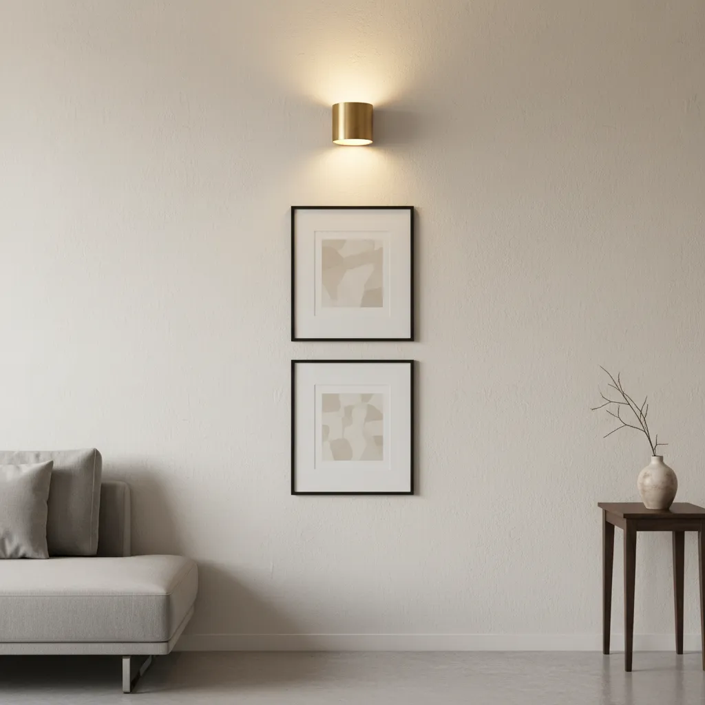 Wall sconce with correctly spaced framed artwork