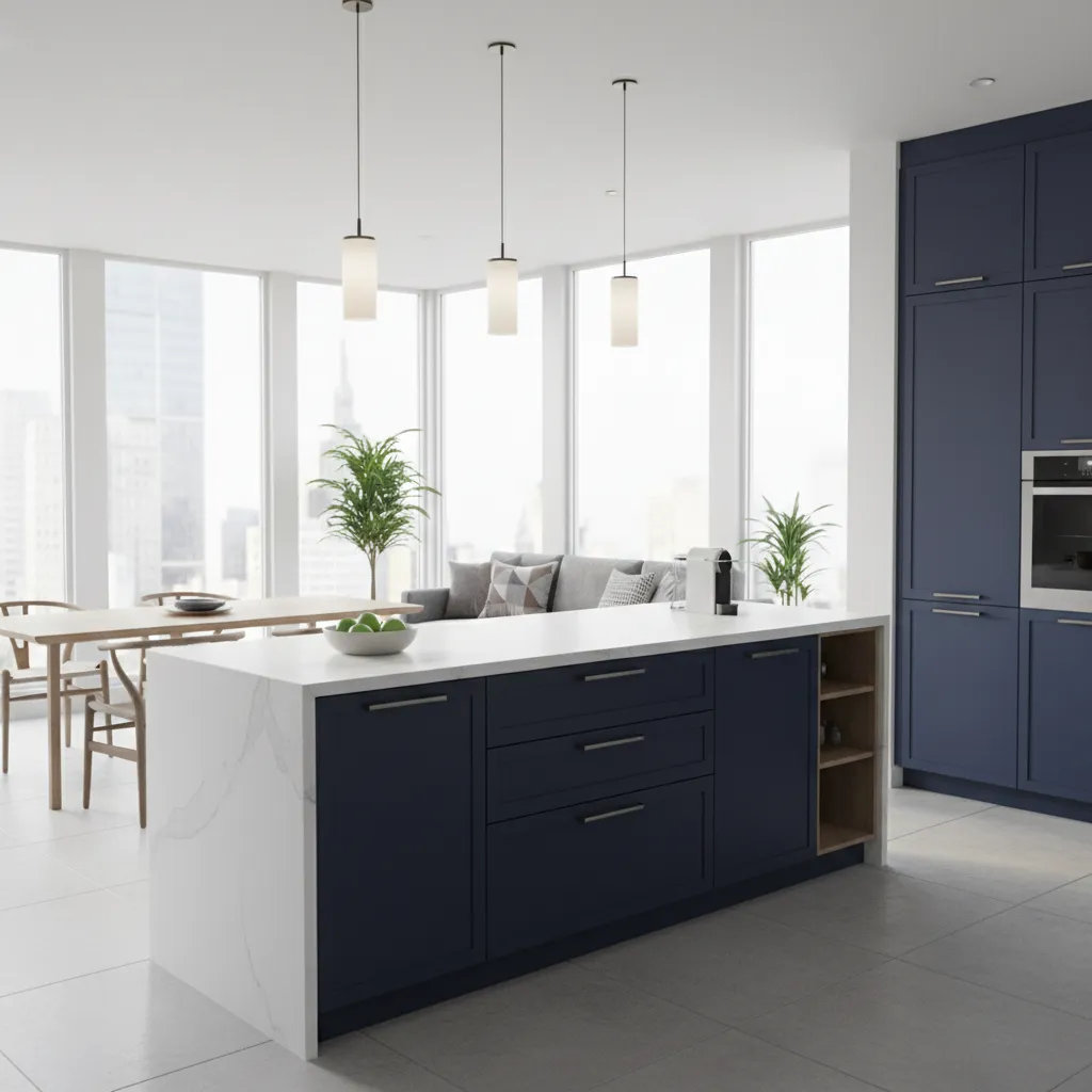 Property flip kitchen featuring modern cabinet skins and updated finishes