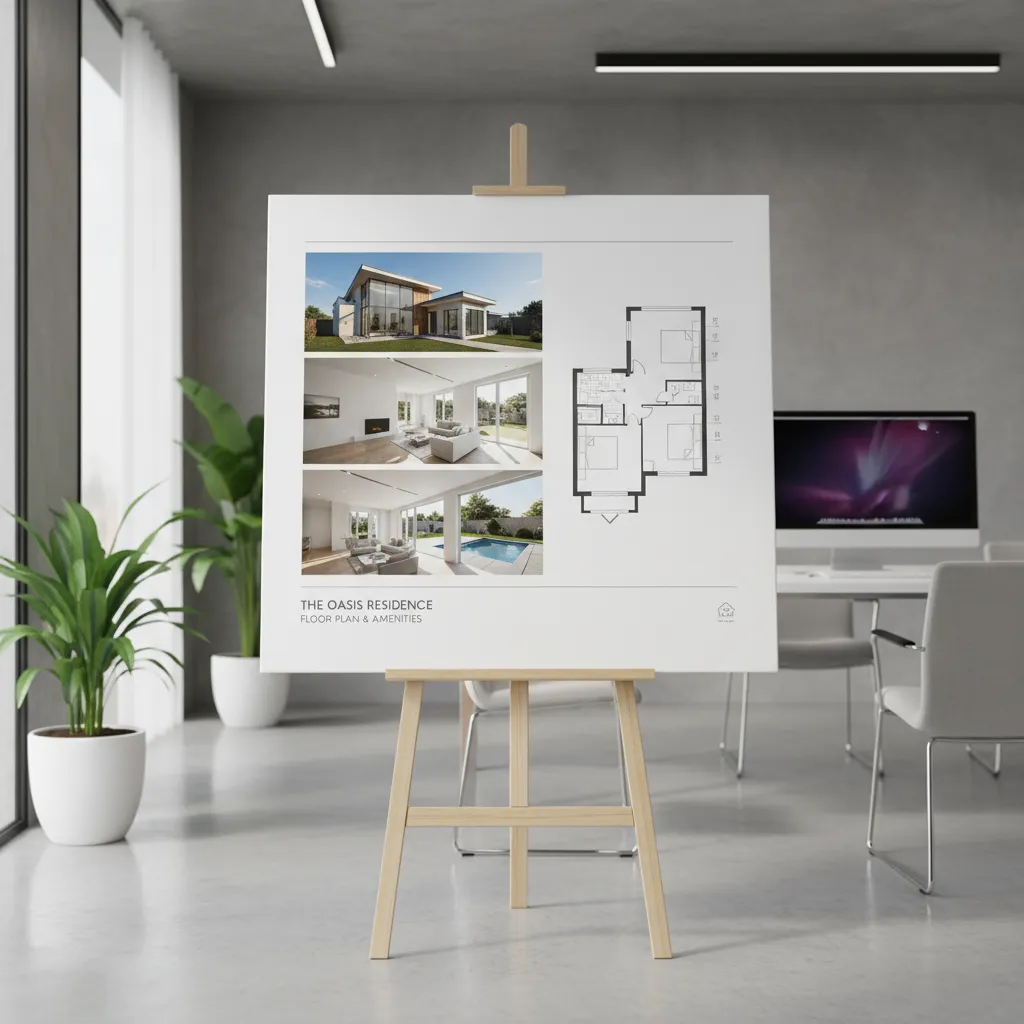real estate marketing materials with floor plan presentation