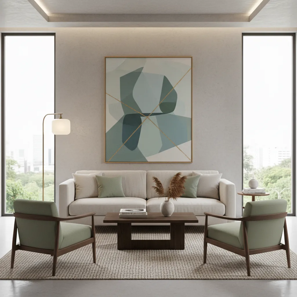 Salón equilibrado con piezas decorativas proporcionales