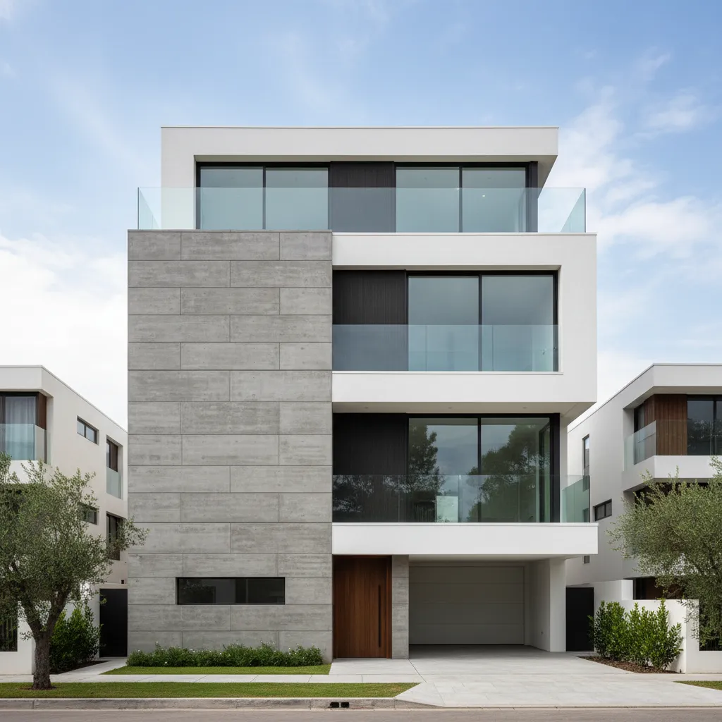 Casa de tres pisos con diseño equilibrado y tercer nivel retranqueado