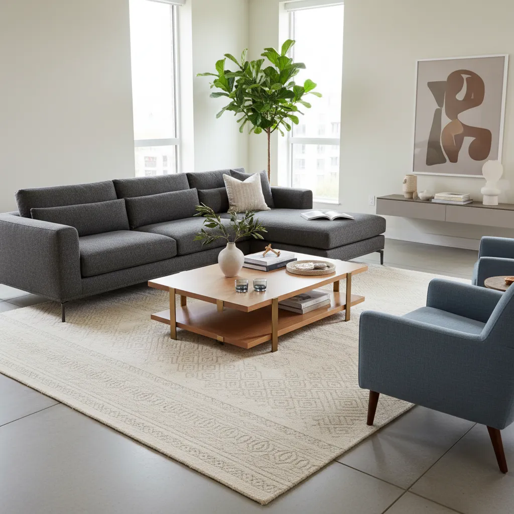 salón mostrando proporción correcta entre sofá y mesa de centro