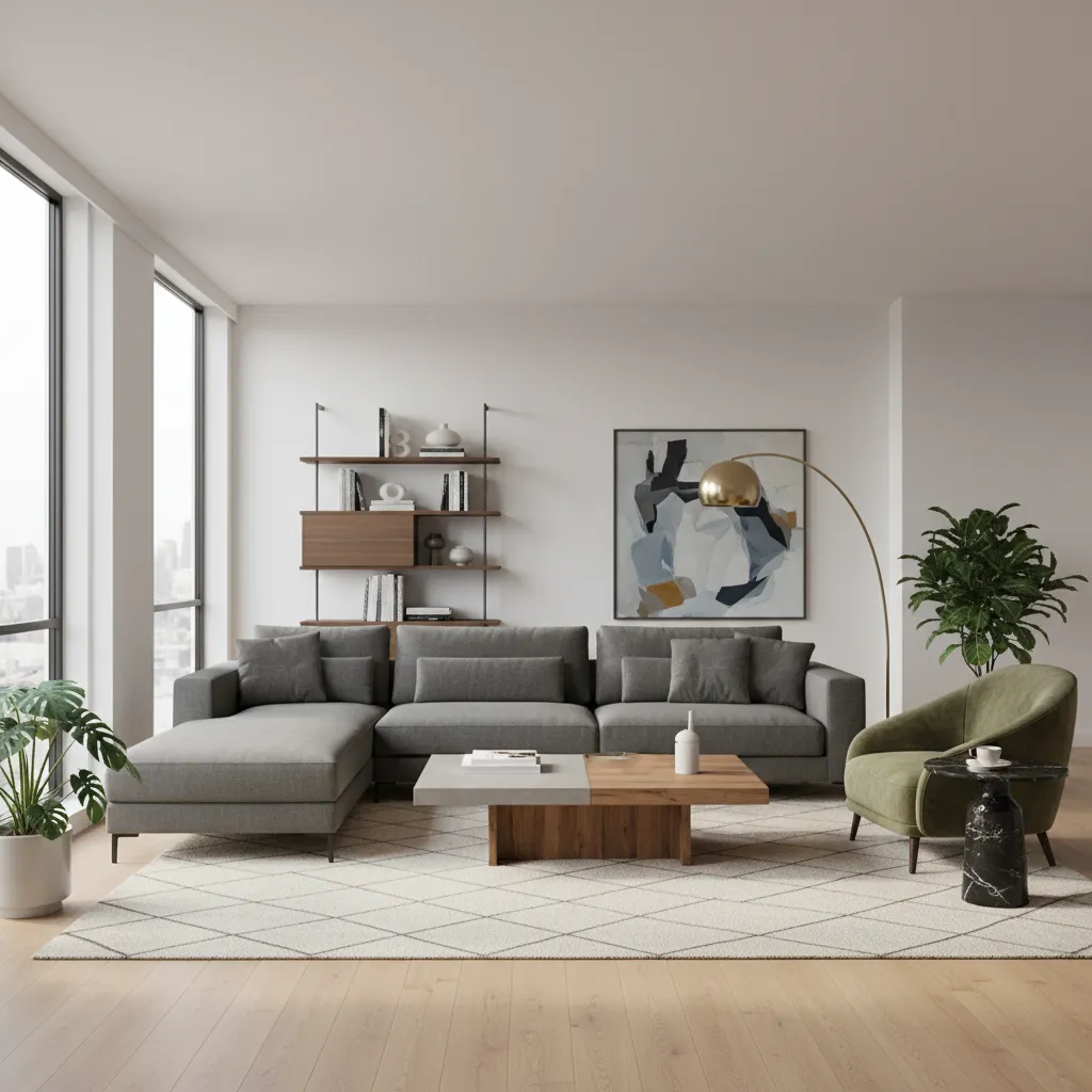 Comparación visual de proporción correcta entre muebles y espacio en un salón