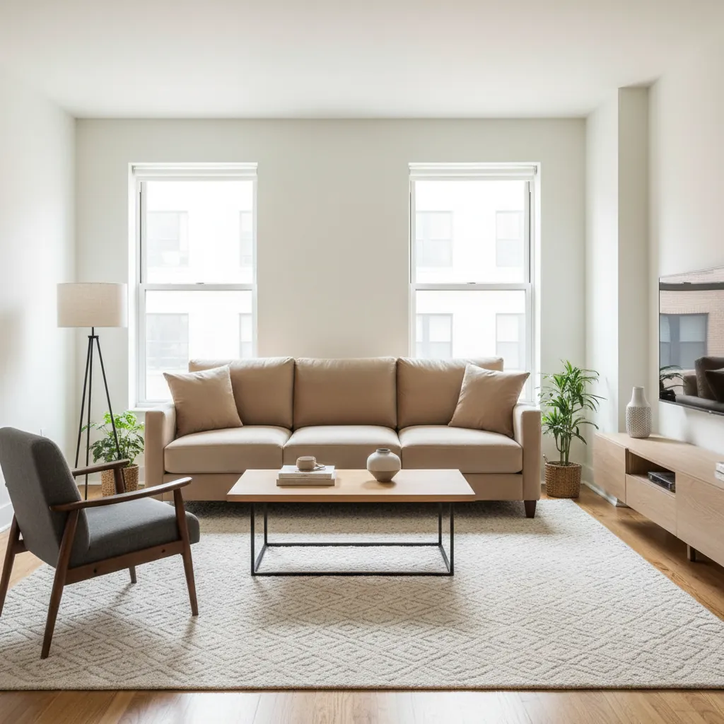 Comparación visual de proporción correcta entre sofá y mesa de centro