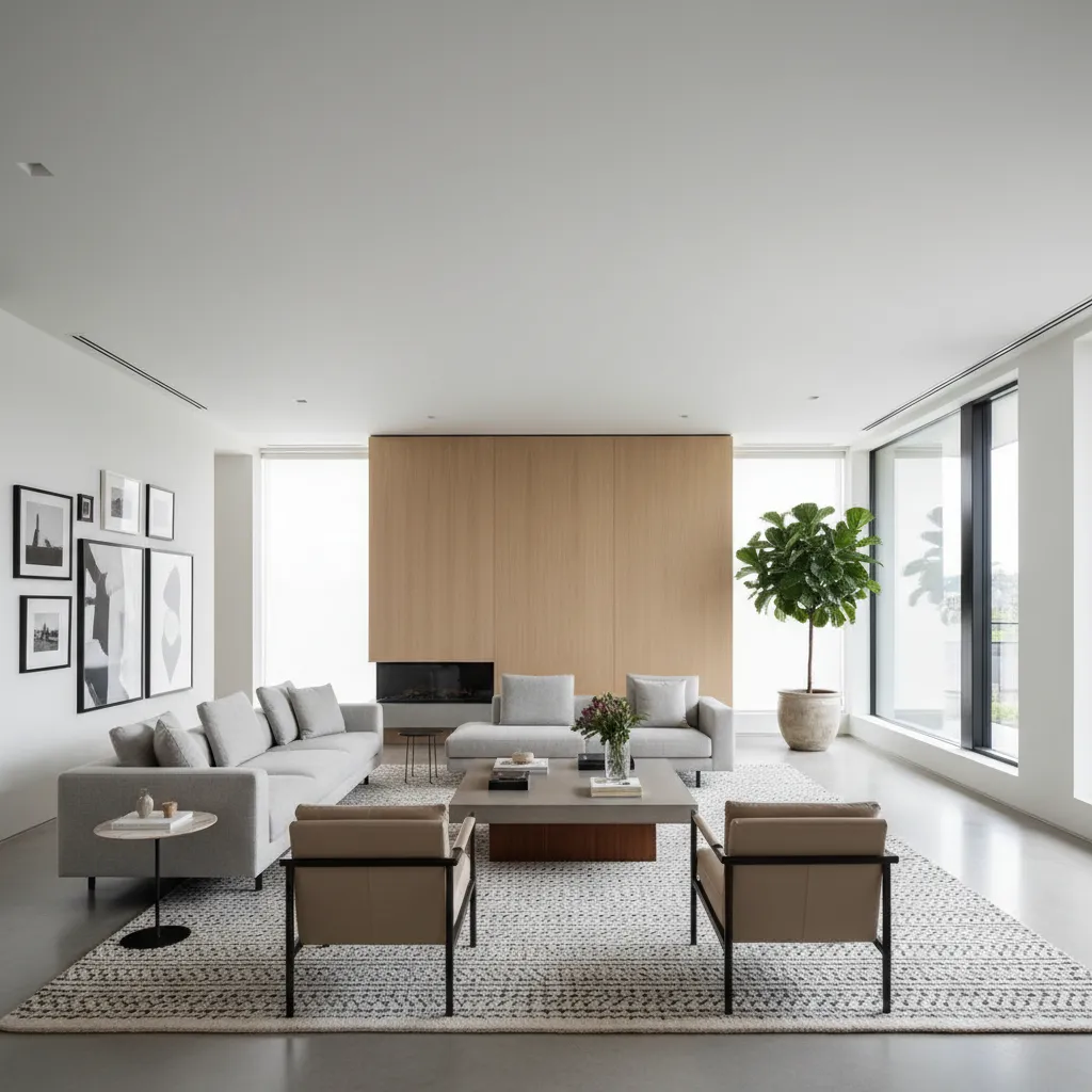 Salón bien proporcionado con muebles distribuidos de forma equilibrada