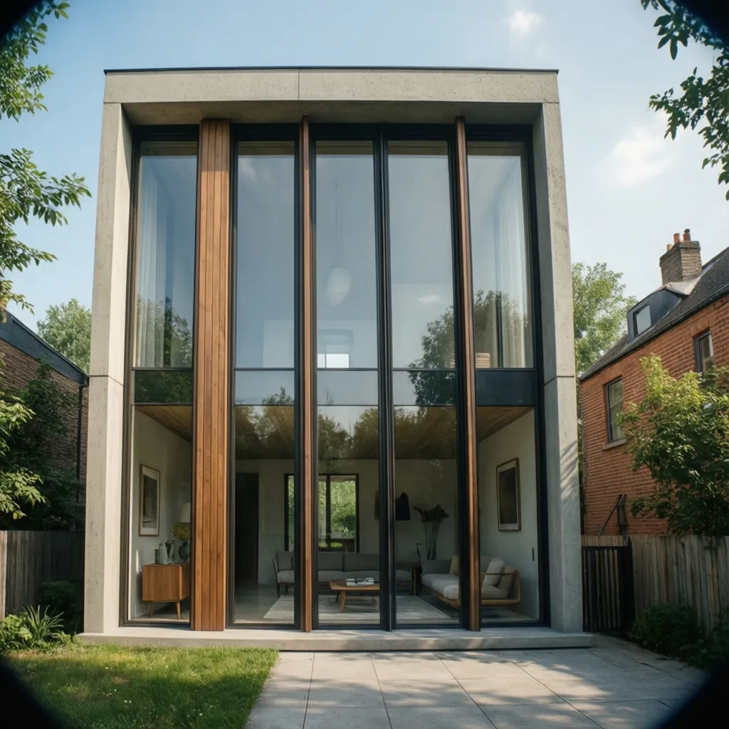 Fachada con ventanas verticales y proporciones equilibradas