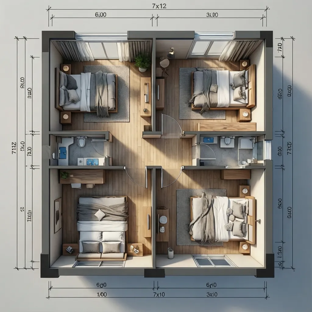 Proporsi ukuran kamar pada rumah 7x12