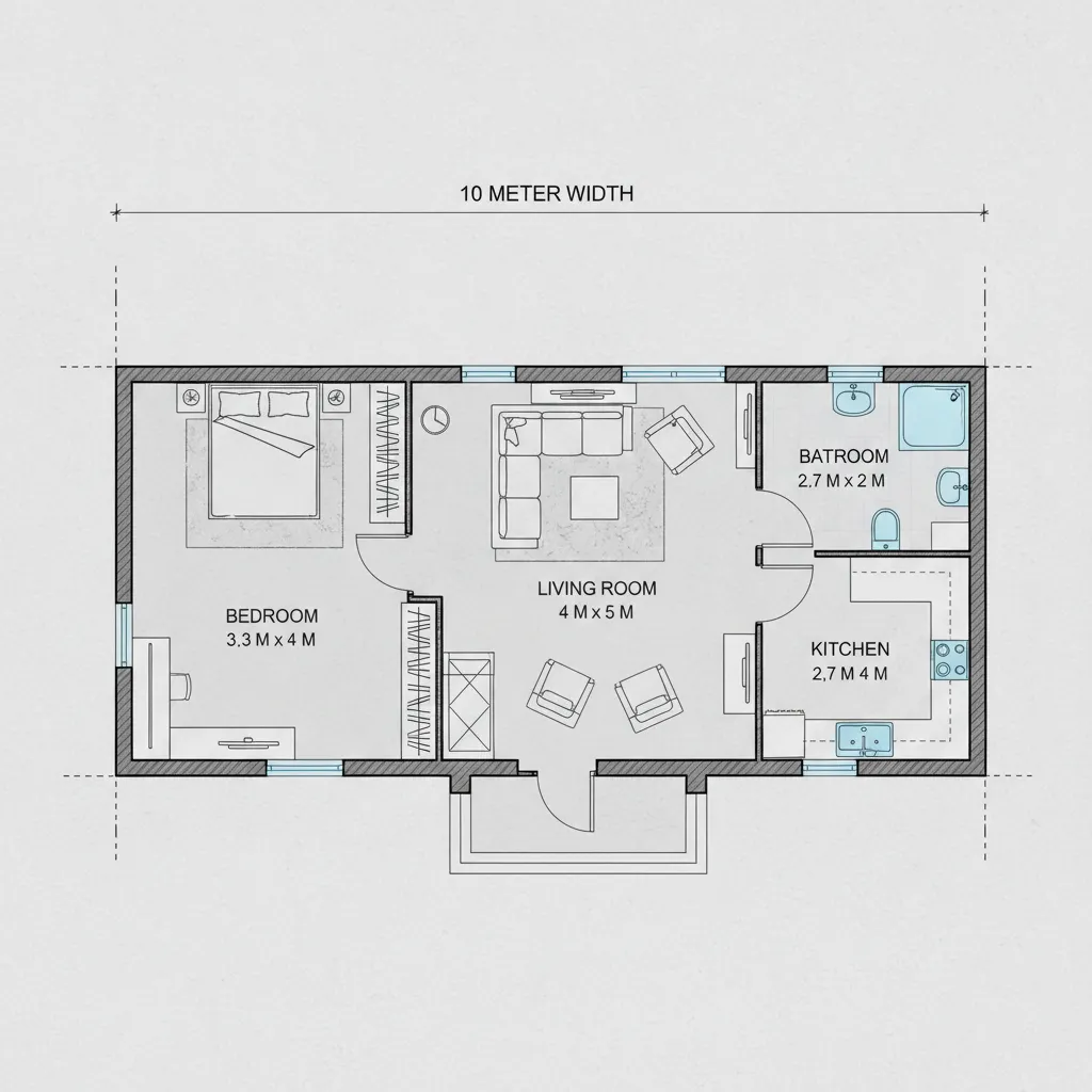 Contoh ukuran ruang ideal pada rumah lebar 10 meter