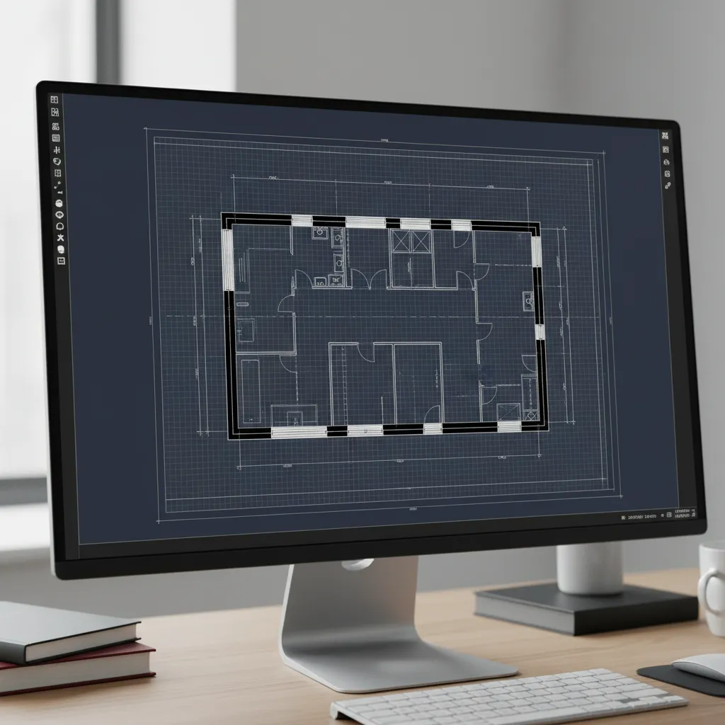 Tampilan grid dasar saat mulai menggambar denah rumah