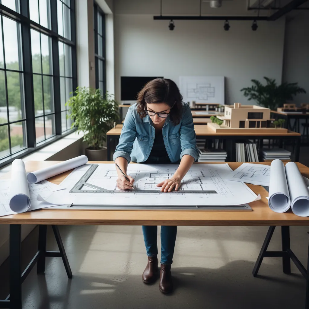 Arsitek membuat denah rumah di meja kerja