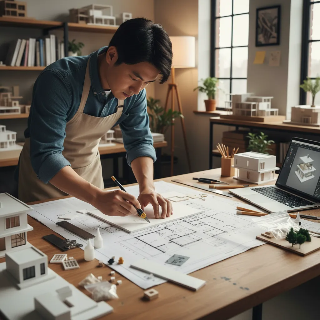 Proses pembuatan miniatur rumah menggunakan foam board