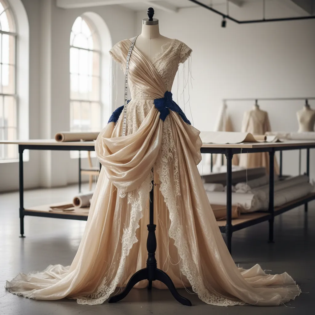 Prototipo de vestido en maniquí durante el proceso de diseño