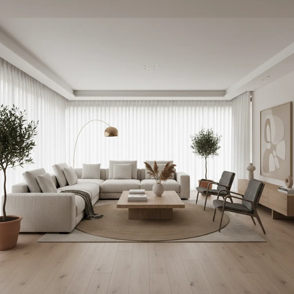 Salón moderno diseñado profesionalmente con iluminación y mobiliario equilibrado
