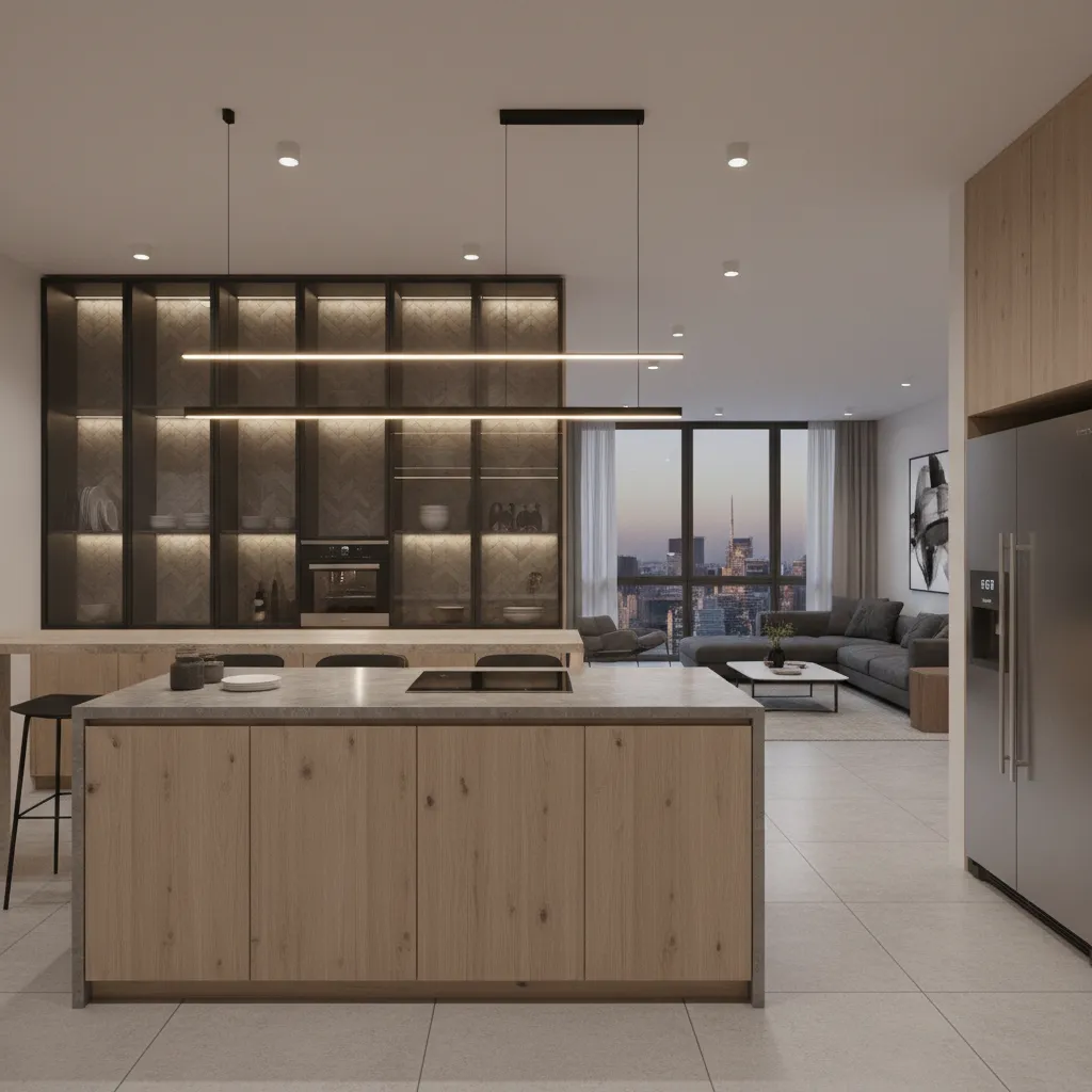Proyecto de diseño interior mostrando distribución de cocina