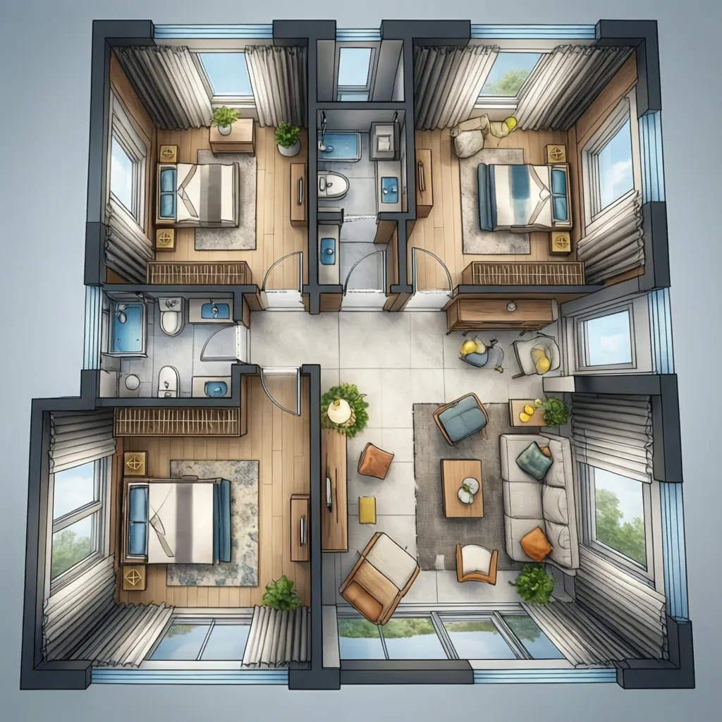Plano de distribución de un pequeño apartamento optimizado para espacio