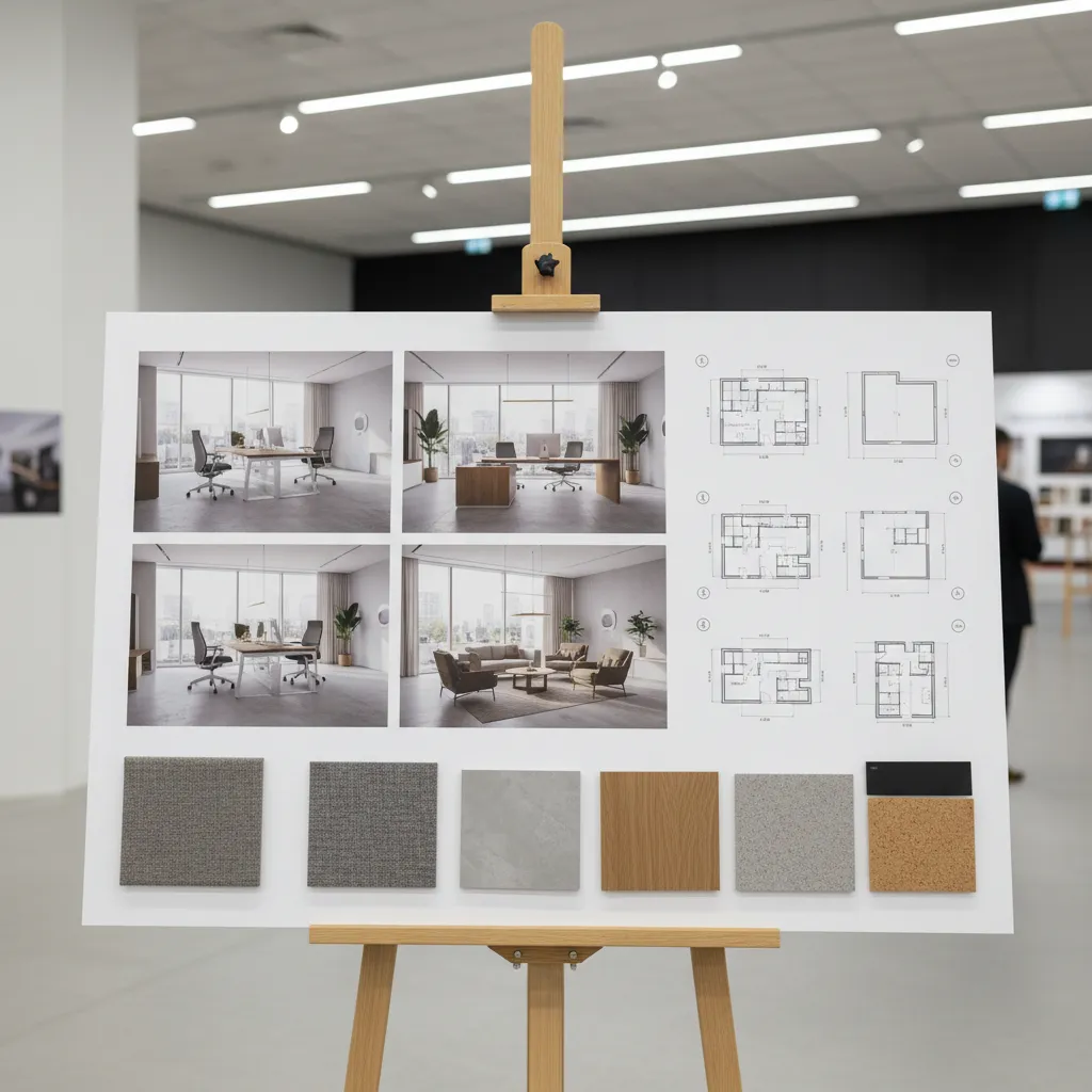 Proyecto de diseño de interiores presentado por estudiantes con renders y planos
