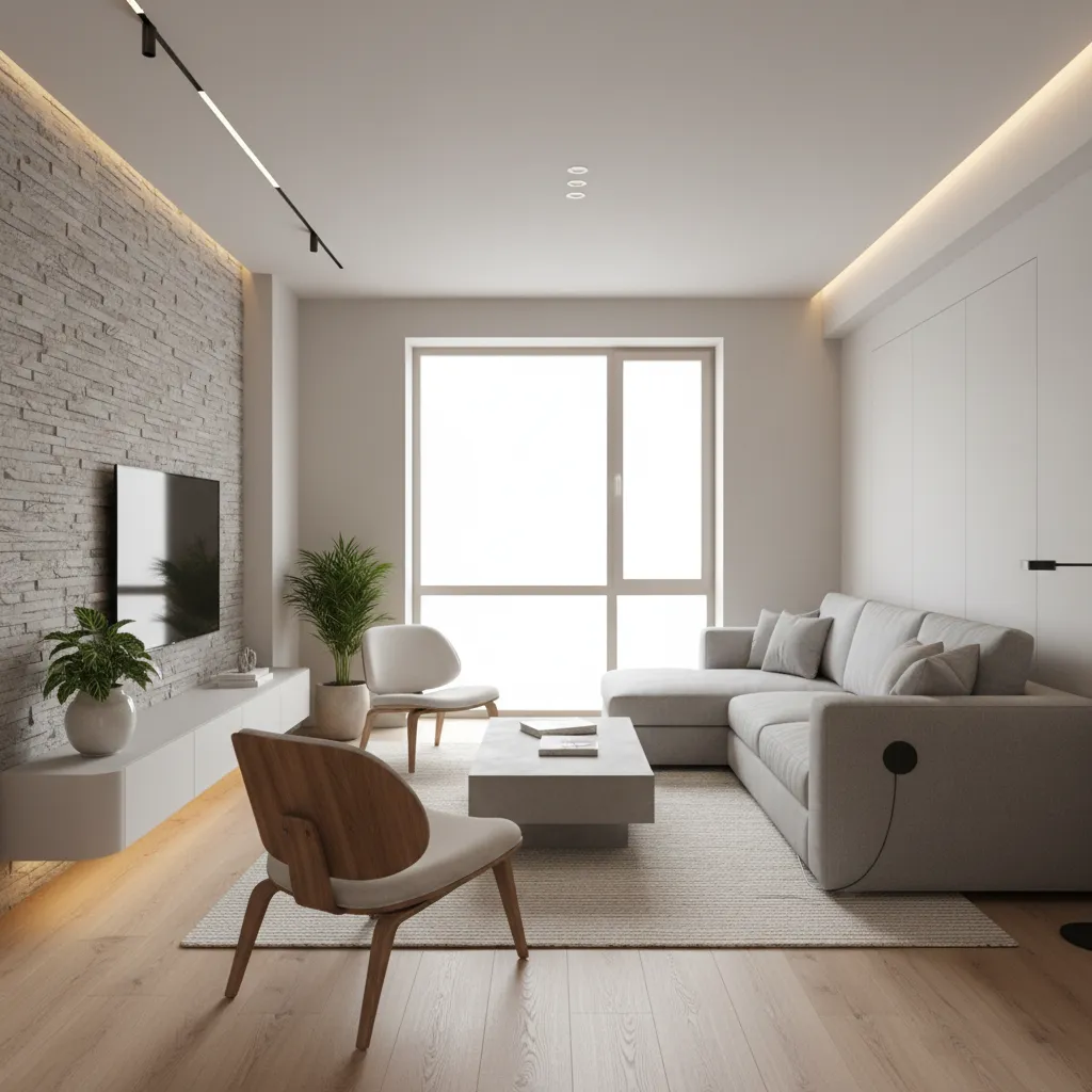 Diseño de sala moderna en apartamento pequeño