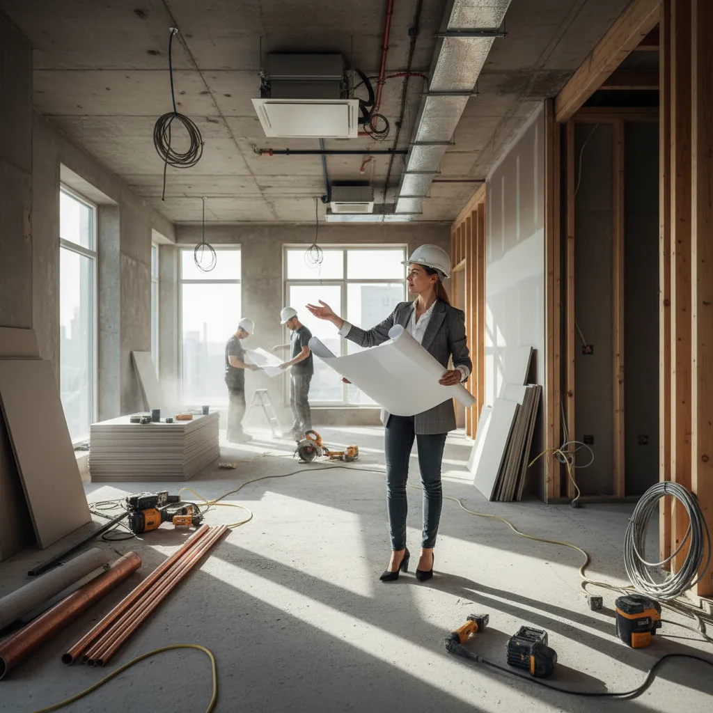 Diseñador de interiores revisando una obra en construcción