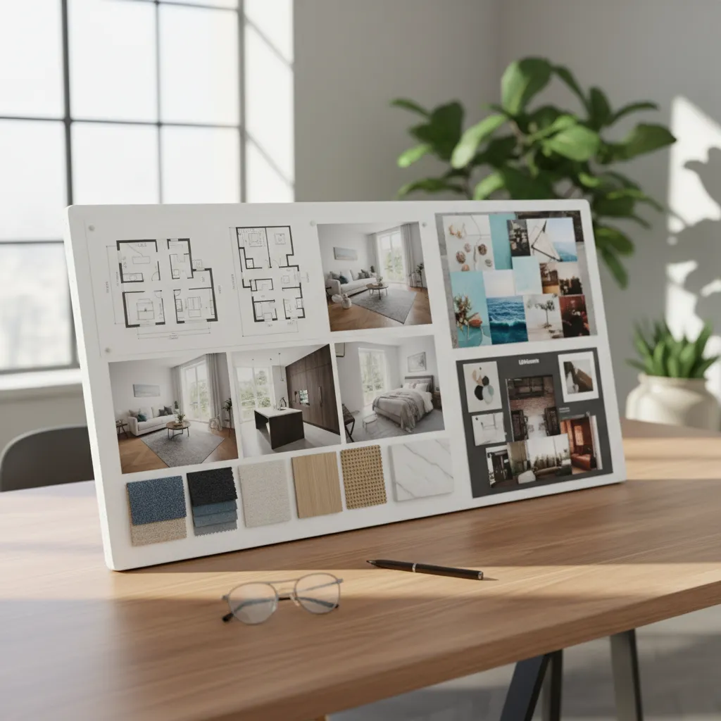 Proyecto de diseño interior con planos, renders y muestras