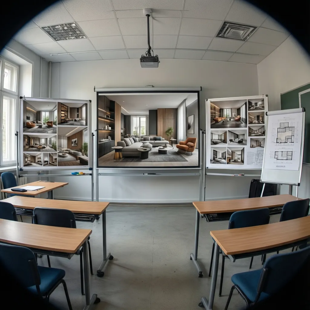 Presentación de proyecto de interiorismo en una universidad de diseño