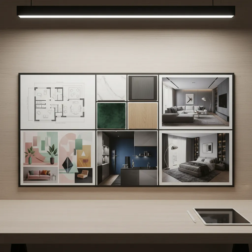Proyecto académico de diseño de interiores con planos y renders