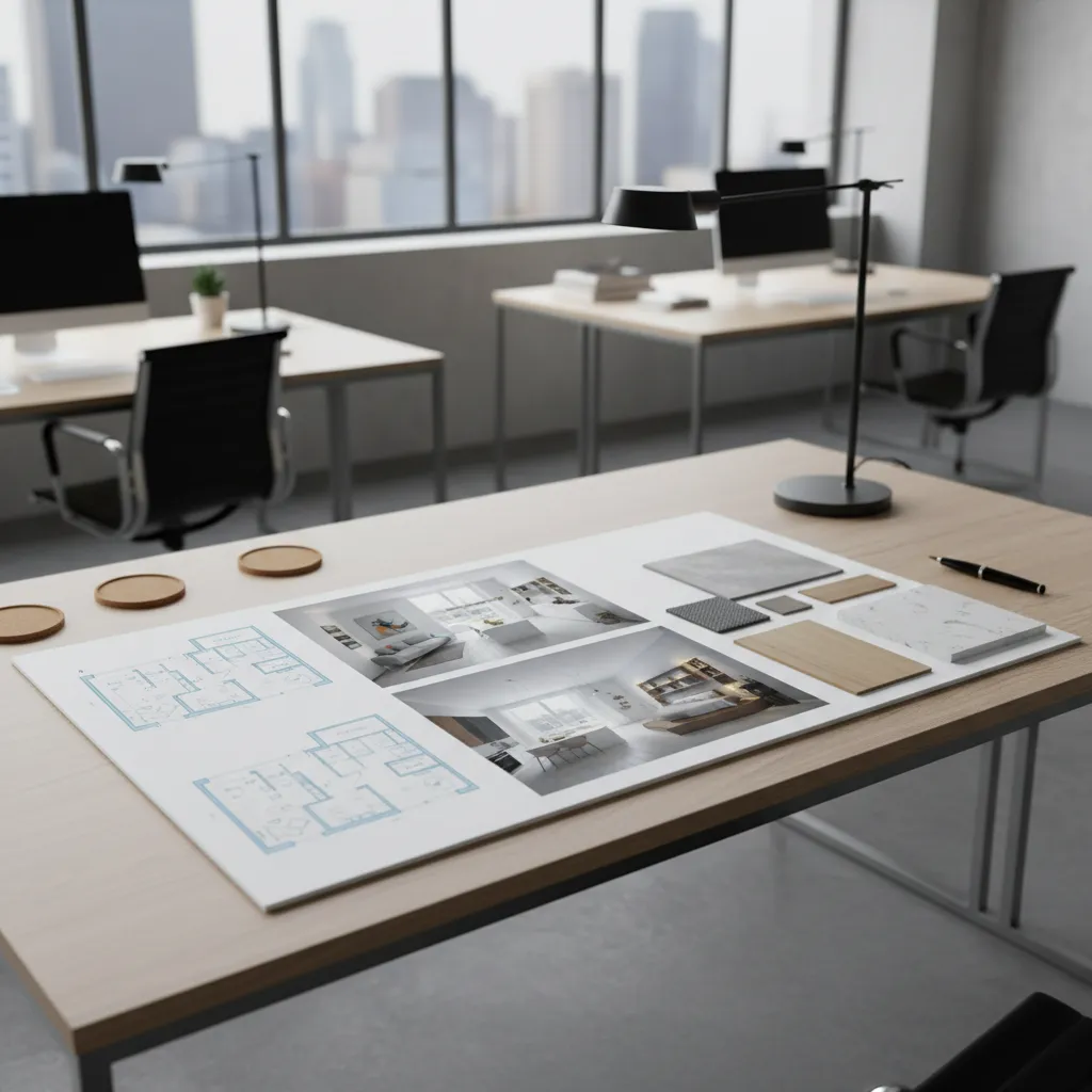 Proyecto de interiorismo realizado por estudiante con planos y renders