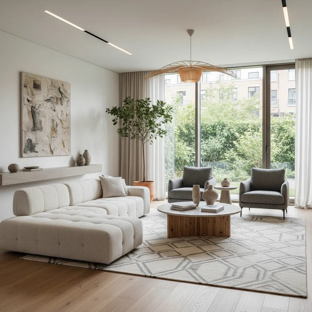 Salón moderno bien diseñado con iluminación equilibrada