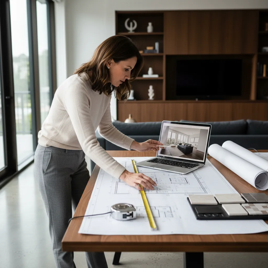 Diseñador revisando proyecto de reforma residencial