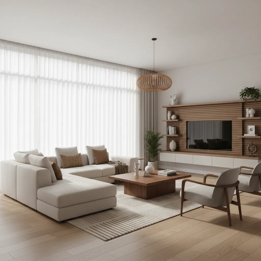 Sala moderna diseñada por un interiorista con iluminación natural