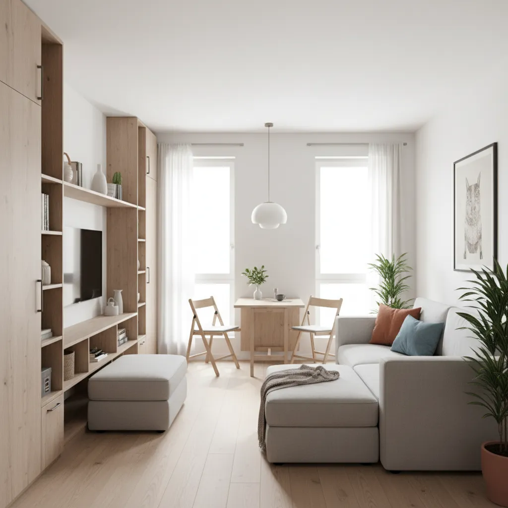 Pequeño apartamento bien diseñado mostrando optimización del espacio