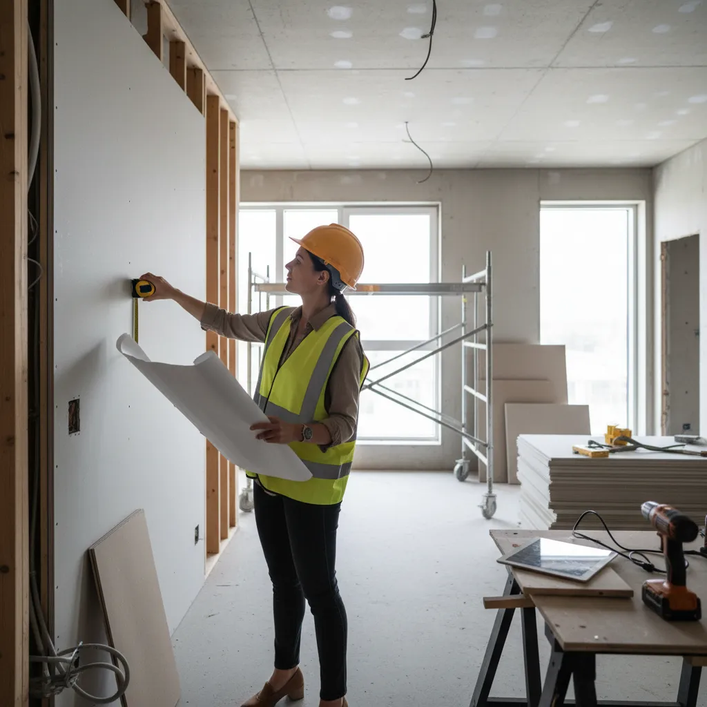 Diseñador revisando una obra de reforma en un apartamento