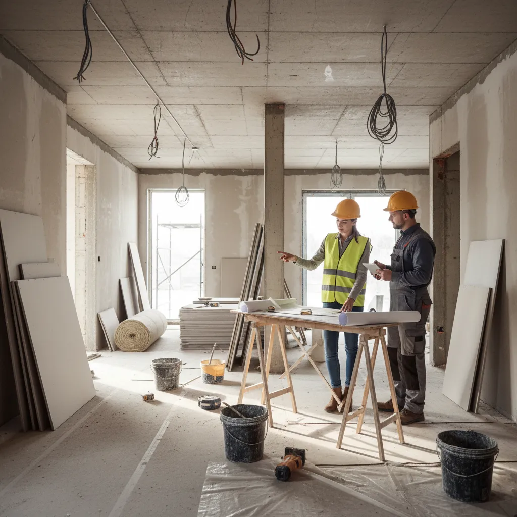 Diseñador revisando planos durante una reforma interior