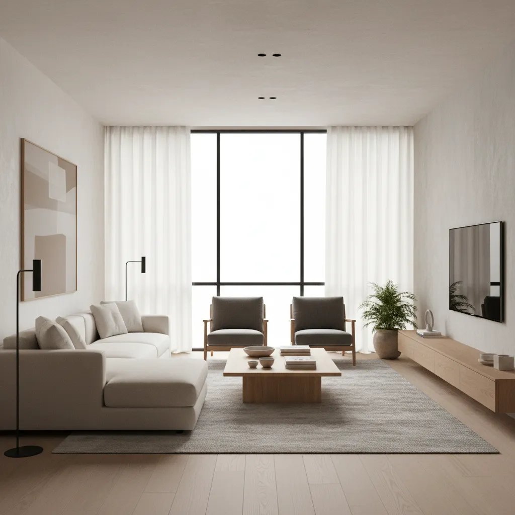 Render realista de un salón moderno diseñado por un interiorista