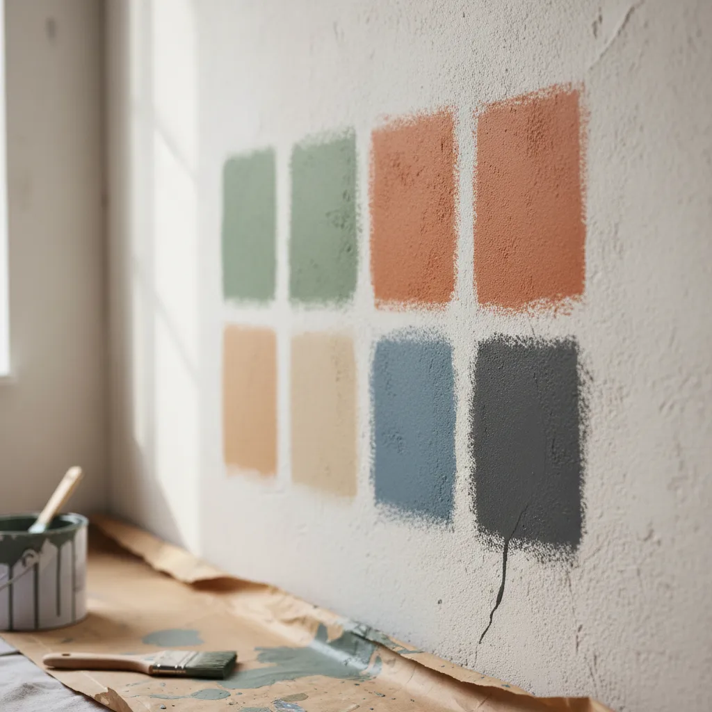 muestras de pintura probadas directamente sobre una pared interior
