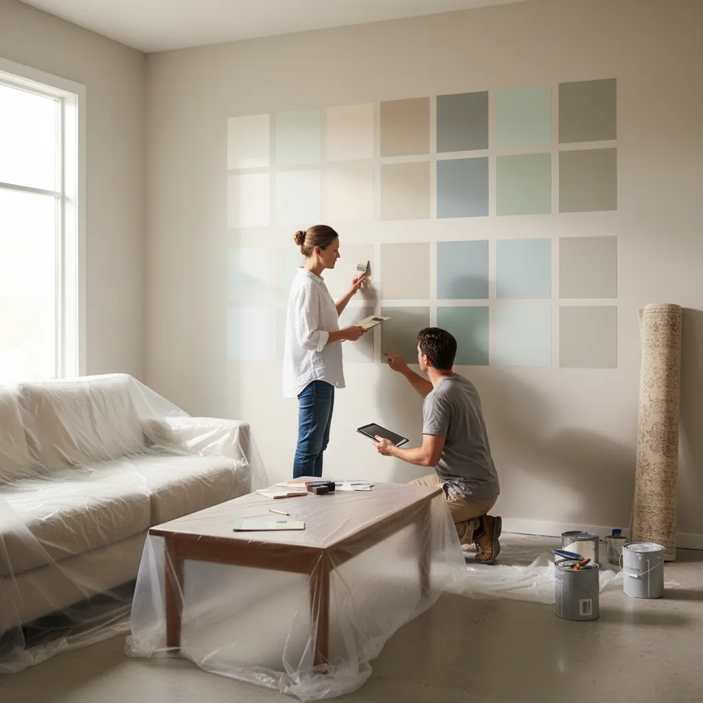 Muestras de pintura probadas en una pared interior