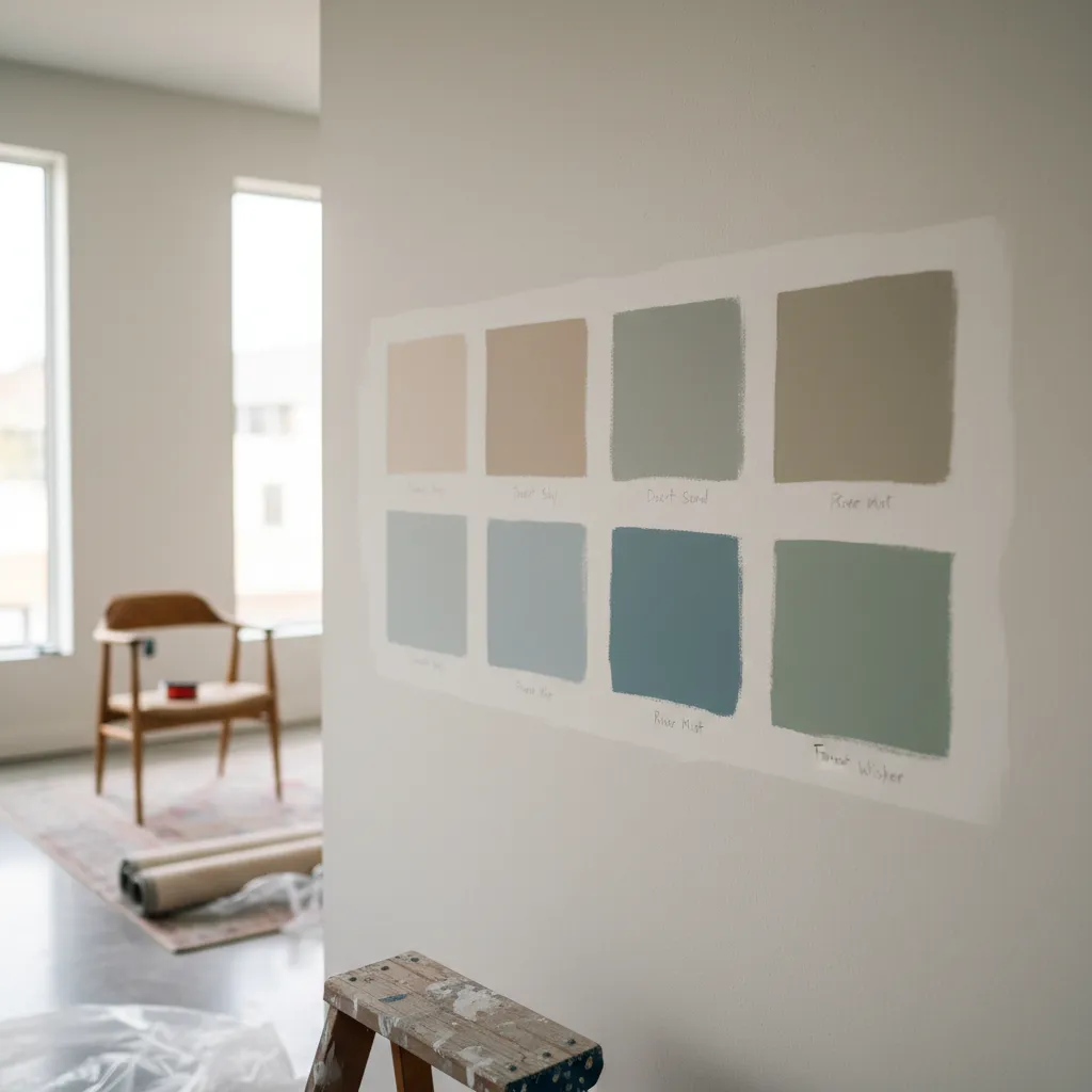 Muestras de colores de pintura probadas directamente en una pared