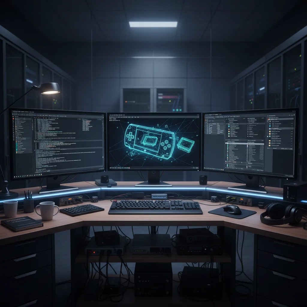 Workstation analyzing PSP game files and 3D assets