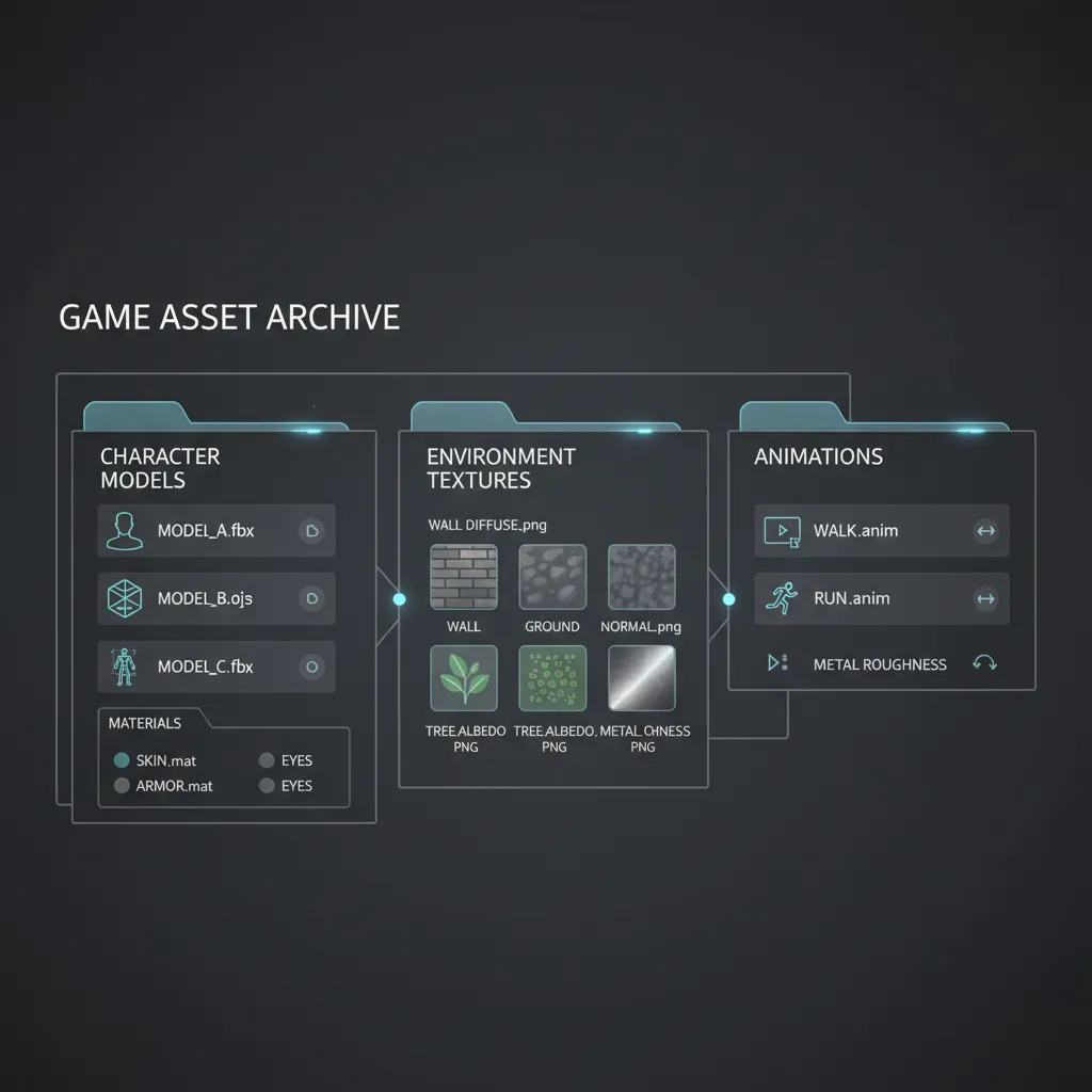 PSP game asset archives containing models textures and animation files