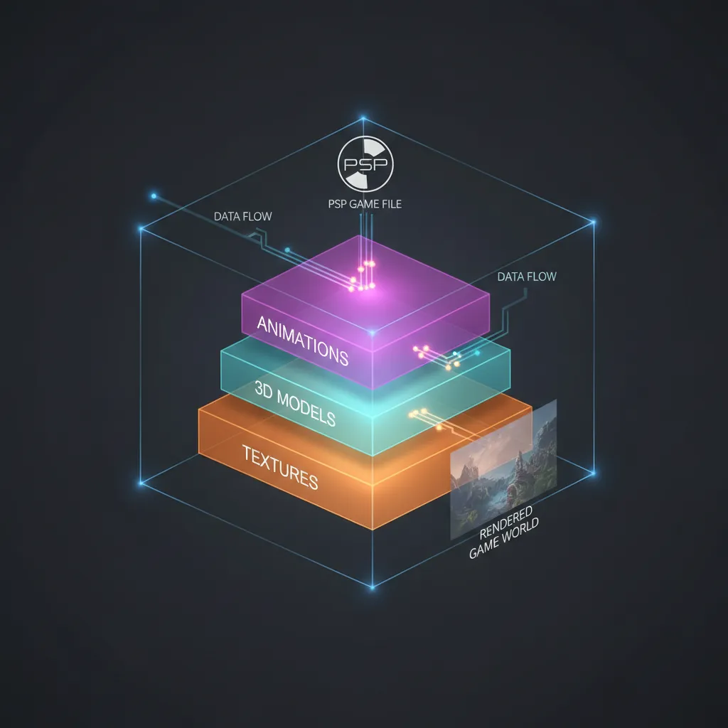 Diagram style visualization of PSP game archive and file structure