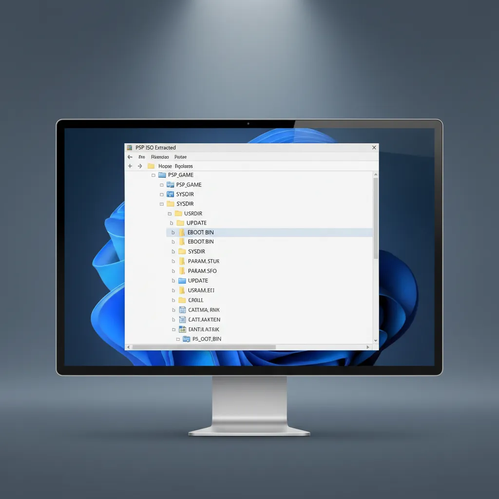 PSP ISO extracted folder structure showing PSP_GAME and USRDIR directories