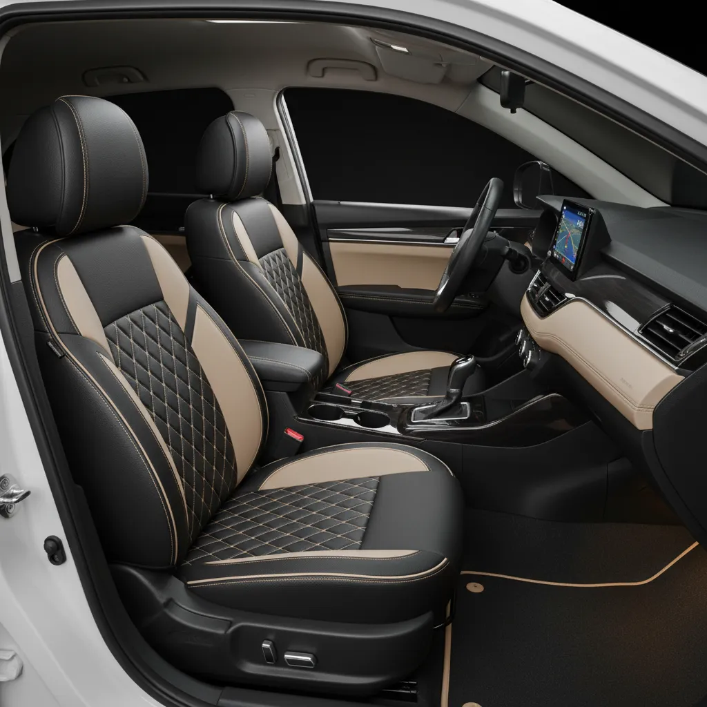 PU leather seat covers installed in a compact sedan interior